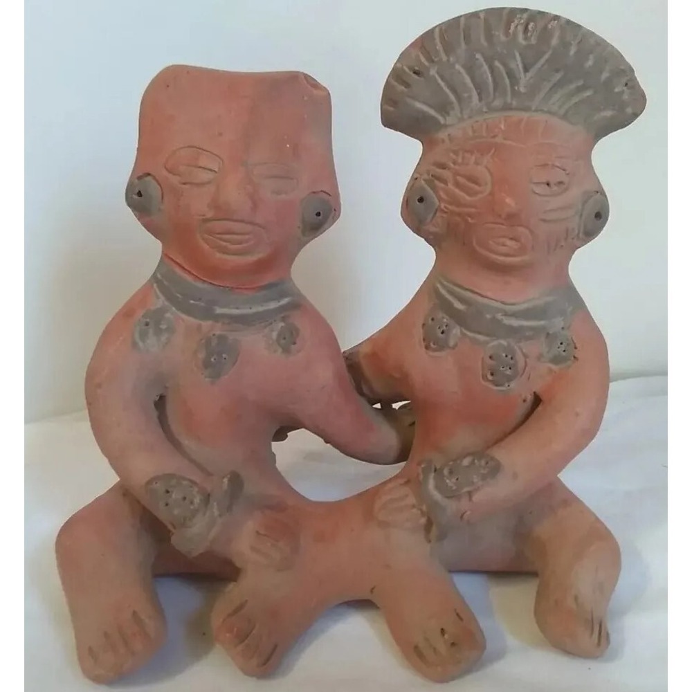 Clay Sculpture Man Woman Couple Figure Primitive Folkart Mexico Handmade READ